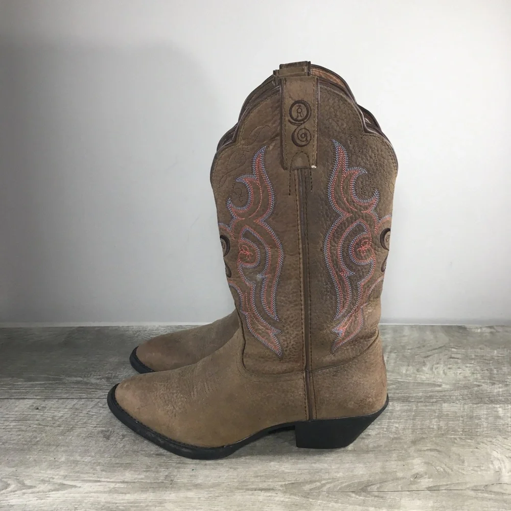 Tony Lama 3R #RR5003L Sorrel Bridle Brown Leather R Toe Cowgirl Boots Women's 7